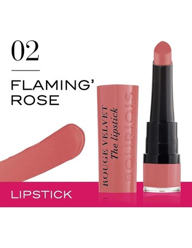 Bourjois Rouge Velvet The Lipstick #02 Flaming Rose | Barra de Labios Mate Hidratante | Kiwiku