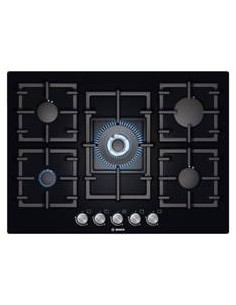 Placa de gas bosch ppq716b91e encastre 70cm, 5 quemadores, wok, parrilla, cristal negro PPQ716B91E kiwiku.com