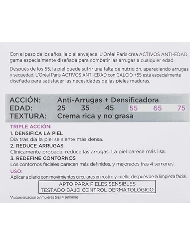 Compra L'OREAL PARIS Anti-Arrugas Expert Calcio +55 Crema de Día 50 ml en Kiwiku