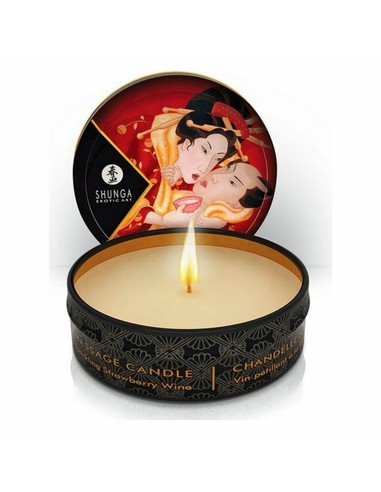 Shunga Mini Vela de Masaje Vino de Fresa 30 ml | Aceite Erótico Natural en Kiwiku