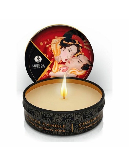 Shunga Mini Vela de Masaje Vino de Fresa 30 ml | Aceite Erótico Natural en Kiwiku