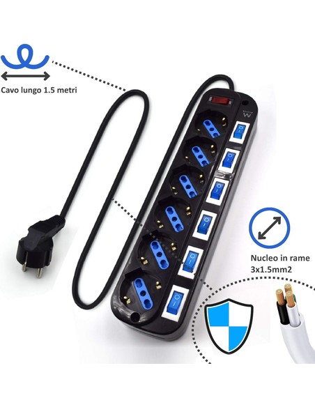 Compra Regleta Ewent 6 Tomas Con Interruptor Individual En Kiwiku