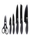 Bergner Set 5 Cuchillos y Tijeras Acero Inoxidable Negro Osaka Chef Deshuesador Pan Utilitario Pelador 20 Cm