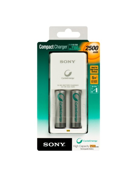 Sony BCG34HS2E - Cargador compacto de pilas recargables con 2 pilas AA 2500mAH incluidas BCG34HS2E kiwiku.com