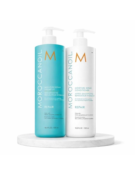 Moroccanoil Duo Moisture Repair Set Champú y Acondicionador Reparador Hidratante 2×1000 Ml sin Parabenos para Cabello Seco y Dañ