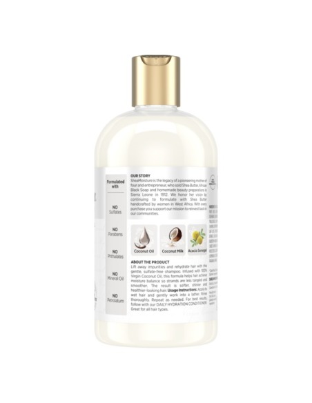 SHEA MOISTURE Virgin Coconut Oil Hydration Shampoo 384 ml - Champú Hidratante con Aceite de Coco Virgen para Cabello Seco