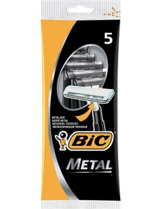 Bic Metal Men's Disposable Shaving Razors 5 Count - Navajas de Afeitar Desechables para Hombres Con Cuchillas de Metal de Doble