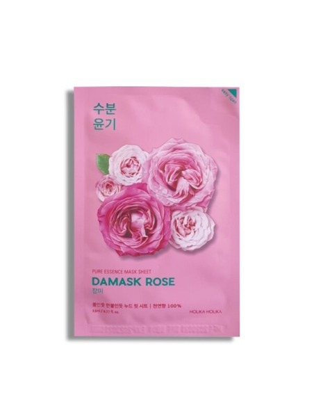 Holika Holika Pure Essence Damask Rose Mask Sheet 23 Ml - Mascarilla Facial Hidratante Con Extracto de Rosa de Damasco para Piel