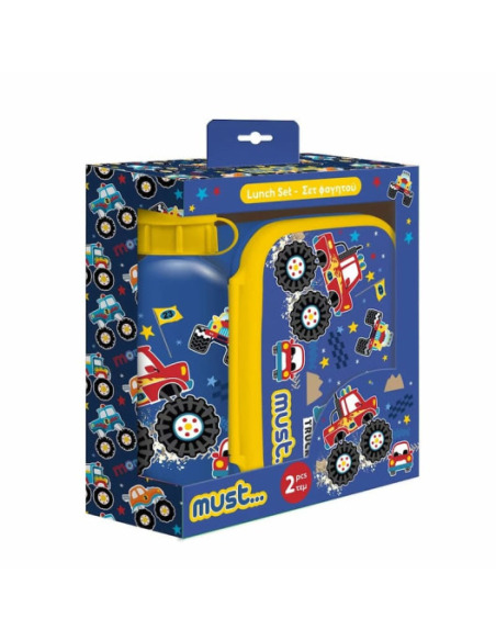 Must Set Sandwichera 800 Ml y Cantimplora Aluminio 500 Ml Truck - Juego de Fiambrera y Botella Infantil