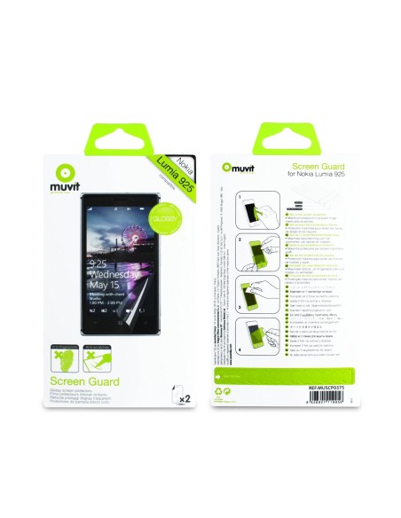 set de dos protectores pantalla brillo antihuellas nokia lumia 925 muvit MUSCP0375 kiwiku.com