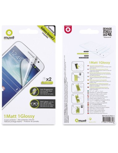 set de dos protectores pantalla: 1 mate - 1 brillo samsung galaxy grand 2 muvit MUSCP0511 kiwiku.com