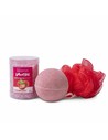 Idc Institute Set de Baño Smoothie 3 Piezas Fresa - Set de Baño Con Bomba, Esponja Exfoliante y Sales