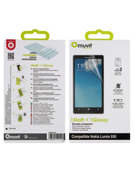 set de dos protectores pantalla: 1 mate - 1 brillo nokia lumia 930 muvit MUSCP0721 kiwiku.com