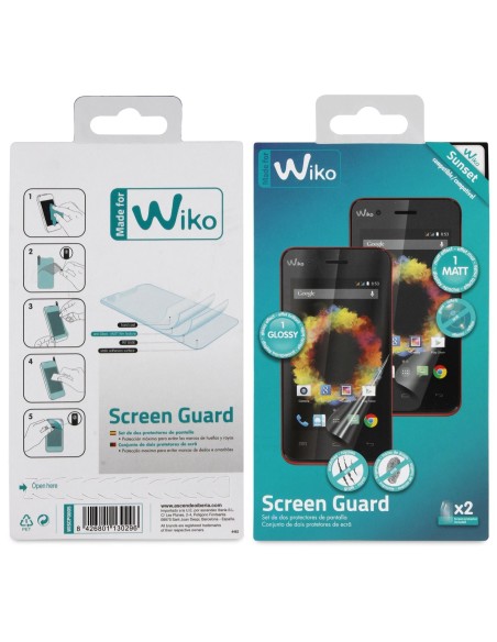 set de dos protectores pantalla: 1 mate - 1 brillo wiko sunset WISCP0005 kiwiku.com