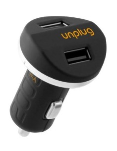 cargador coche usb dual 2a con cable lightning incluido unplug UPCC002 kiwiku.com