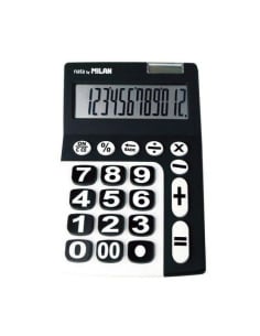 Milan Calculadora 12 Dígitos Teclas Grandes Color Negro Blanco Pequeña