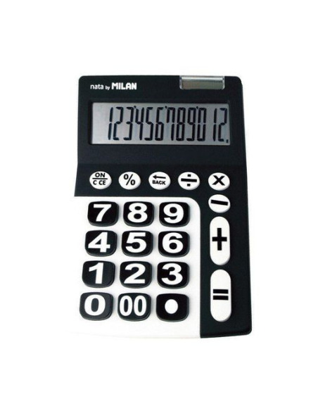 Milan Calculadora 12 Dígitos Teclas Grandes Color Negro Blanco Pequeña