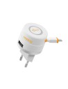 Transformador 1a con cable micro usb retractil y puerto usb unplug