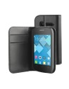 Funda wallet folio negra función soporte y tarjetero alcatel pop c1 muvit