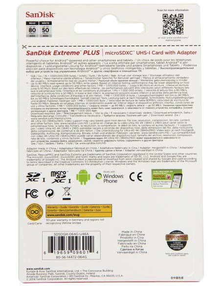 Sandisk Micro SDSDQX-064G-U46A - SDXC 64GB UHS-I C10 - Tarjeta de memoria SecureDigital SDSDQX-064G-U46A kiwiku.com