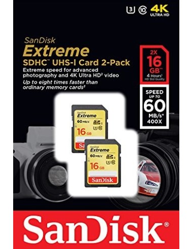 Sandisk extreme sdhc card 16gb 2-pack 60mb/s class 10 SDSDXN2-016G-G46 kiwiku.com