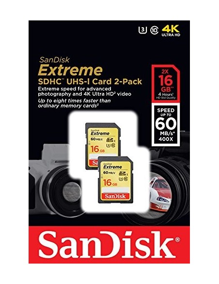Sandisk extreme sdhc card 16gb 2-pack 60mb/s class 10 SDSDXN2-016G-G46 kiwiku.com