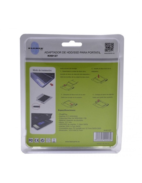 KLONER KHD127 - Adaptador de disco duro/SSD para portátil compatible 12.7mm SATA ODD KHD127 kiwiku.com