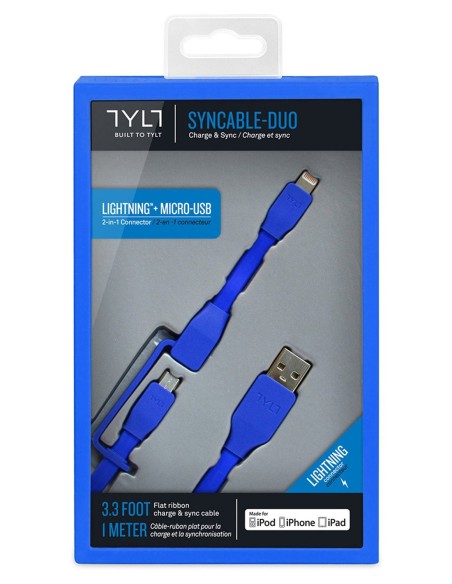 TYLT Syncable - Cable de datos duo Micro USB/Lightning, 1 m, color azul IP5-MIC1MBL-T kiwiku.com