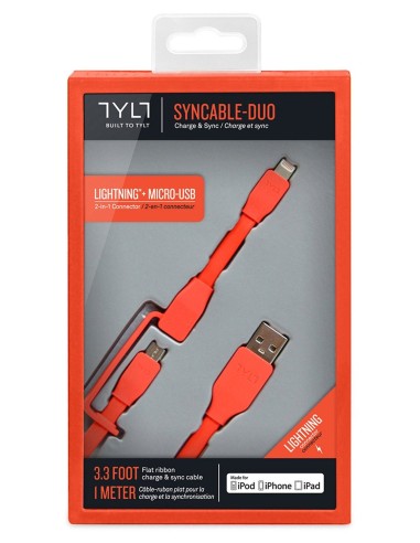 Micro USB, Lightning MFI Cable DUO carga y sincronización TYLT 1 m rojo IP5-MIC1MRD-T kiwiku.com
