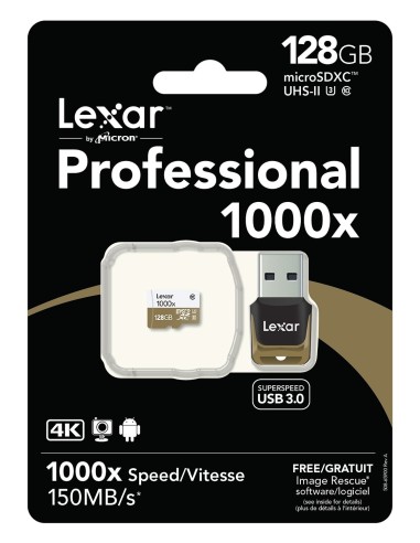 Lexar LSDMI128CBEU1R microSDHC 1000x 128GB UHS-II con lector USB 3.0 LSDMI128CBEU1000R kiwiku.com