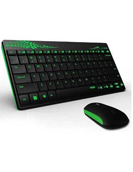Teclado rapoo wireless  + mouse 8000 2.4ghz  verde 13258 kiwiku.com