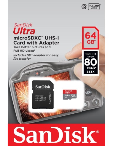 SanDisk SDSQUNC-064G-GN6IA Ultra Imaging - Tarjeta de memoria MicroSDXC de 64 G Adap 80MB Cl10 UHS-I SDSQUNC-064G-GN6IA kiwiku.