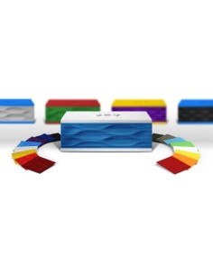 altavoz inalámbrico jambox azul con tapas blancas jawbone 2
