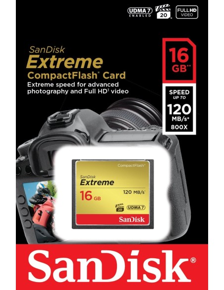 SanDisk Extreme - Tarjeta de memoria flash - 16 GB - CompactFlash SDCFXS-016G-X46 kiwiku.com