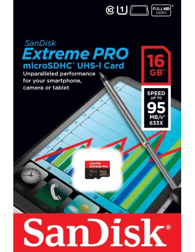 SanDisk Extreme Pro - Tarjeta de memoria flash - 16 GB - UHS Class 1 / Class10 - 600x/633x - microSD SDSDQXP-016G-X46 kiwiku.com