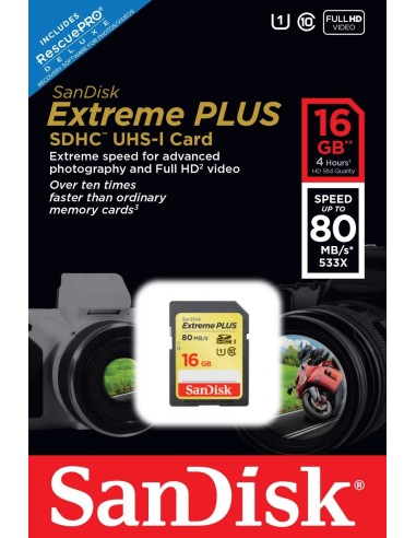 SanDisk SDSDXS-016G-X46 16 GB Extreme/Extreme PLUS 80 MB/s Class 10 SDHC UHS-I Card: Sandisk: Kiwiku.com: Informática