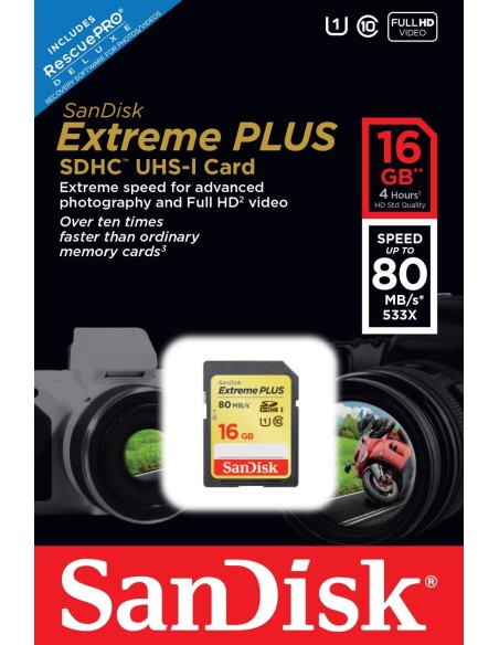 SanDisk SDSDXS-016G-X46 16 GB Extreme/Extreme PLUS 80 MB/s Class 10 SDHC UHS-I Card: Sandisk: Kiwiku.com: Informática