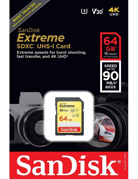 Tarjeta Memoria SanDisk Extreme SDXC 64GB 10 U3 V30 SDSDXVE-064G-GNCIN