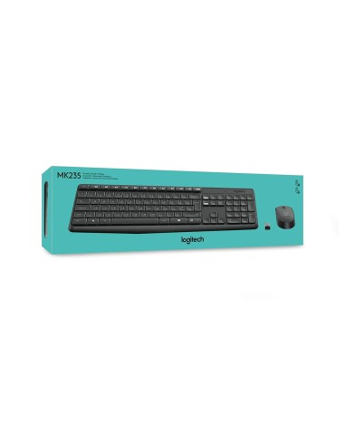 Logitech MK235 - Teclado Y Ratón Inalámbrico Español QWERTY, Negro, Resistente A Salpicaduras  