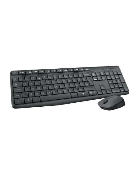 Logitech MK235 - Teclado Y Ratón Inalámbrico Español QWERTY, Negro, Resistente A Salpicaduras  