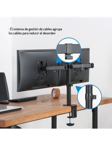 TooQ DB1232TN-B - Soporte de mesa giratorio, inclinable para 2 monitor/TVs LED/LCD