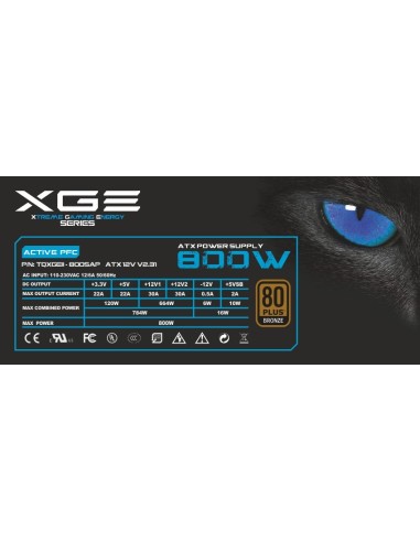 Fuente alimentacion 800w tooq gaming pfc-activo 80+ 8sata 14cm atx led azul TQXGEII-800SAP