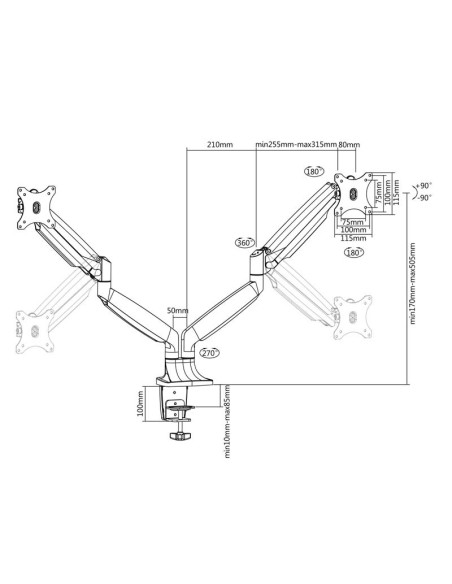 Tooq soporte mesa incli/gira 2 brazos 13 a 32 DB3132TNR-S kiwiku.com