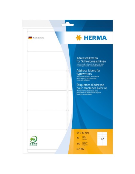 Oferta Etiquetas de dirección  94x47 mm 20 hojas A4 240uds blanca 4432 Herma