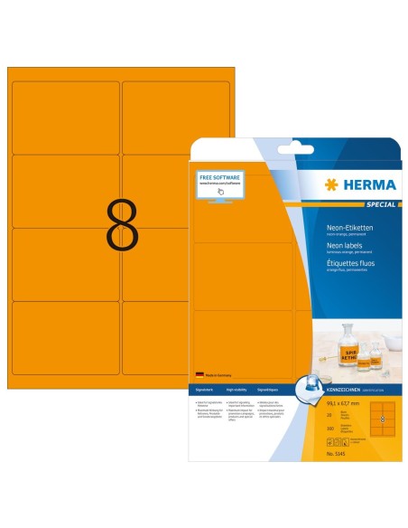 Oferta Etiquetas neón A4 99,1 x 67,7 mm naranja fluorescente  99,1x67,7 20 hojas