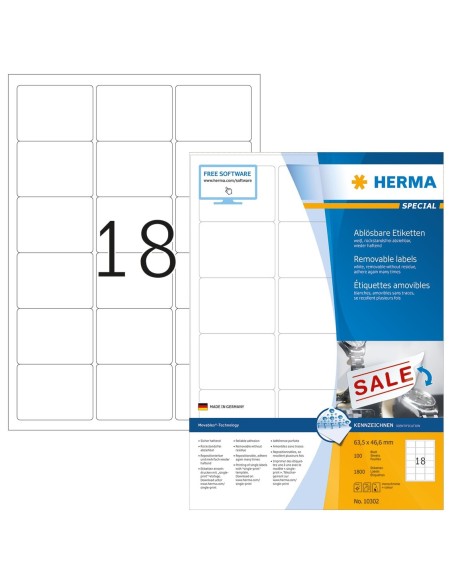 Oferta Etiquetas despegables 63,5x46,6 mm 100 hojas DINA4 1800 uds 10302 Herma