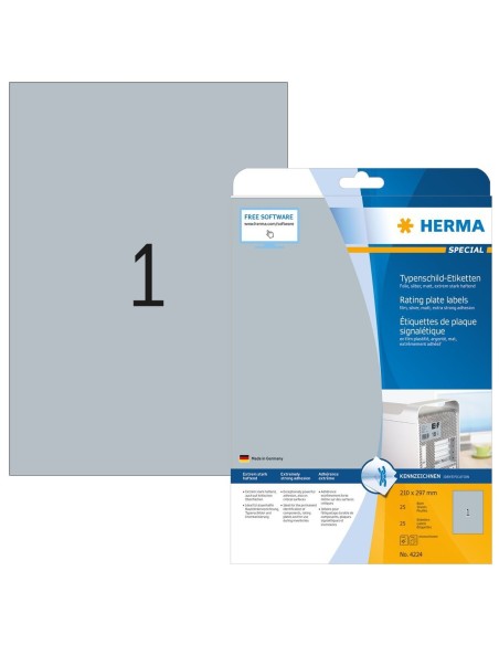 Oferta Etiquetas placa de características, plateadas 210x297 mm 25 hojas A4 4224