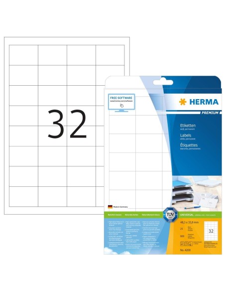Oferta Etiquetas PREMIUM 48,3x33,8 mm 25 hojas A4 800 uds 4200 Herma