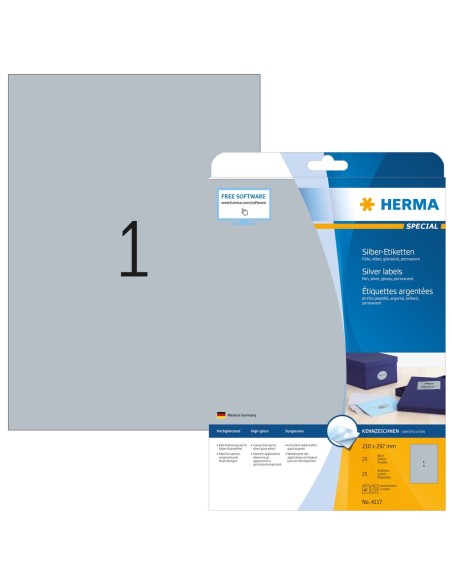 Oferta Etiquetas plásticas color plateado 210x297 mm 25 hojas A4 25 uds 4117 herma