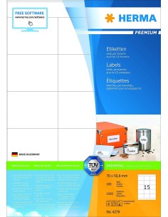 Oferta Etiquetas PREMIUM A4 70X50,8 mm 100 hojas 1500 uds 4278 Herma